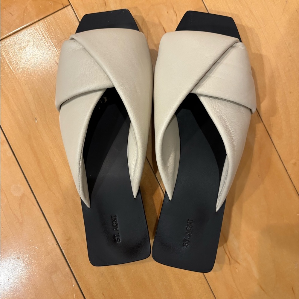 St. Agni Cream and Black Minimalist Sandals